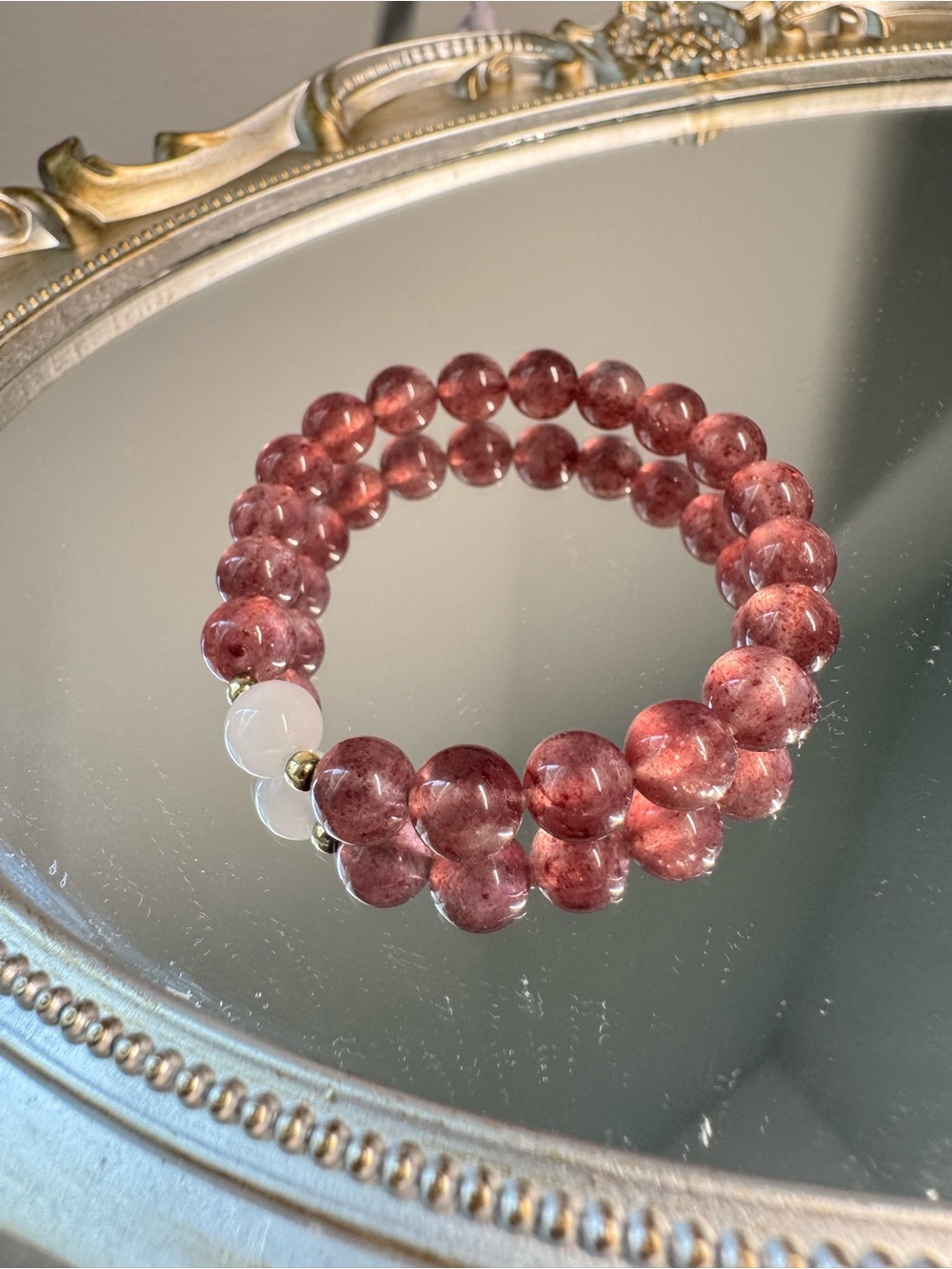 Strawberry Quartz Beaded Stretch Bracelet - Pink